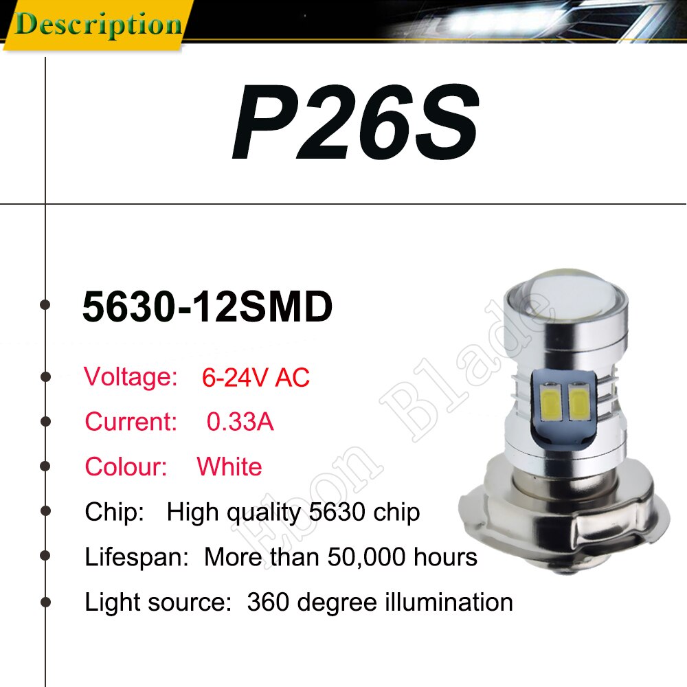 1Pcs P26S Led Koplamp Lamp Motorfiets Koplamp Scooter Motor Bromfiets Fiets Atv Hoofd Lamp Licht 6V 12V 24V Wit Citroengeel