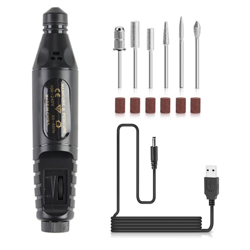 Electric Nail Drill Acrylic Electric Nail Drill File Kit Pen Shape Finger Toe Nail Polishing Machine Nail File: Black
