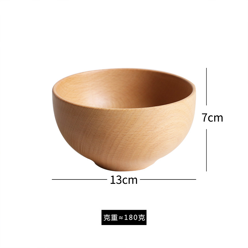 Natural Beech Wood Japanese Salad Bowl Household Wooden Bowl Tableware Salad Food Container Wooden Snack bowl Kitchen utensils: 13X7cm