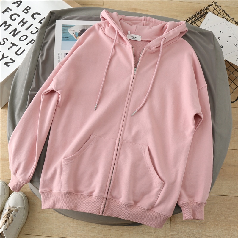 Hettegensere sweatshirts med glidelås for kvinner, løs bomullsglidelås i koreansk stil, uformell hettejakke høst