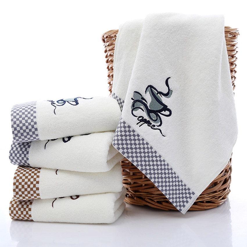 Embroidery Towel Set Pure Cotton Pure Color Sports Soft Printing Beauty Towel Plaid Bath Towel Adult Children Home Bathroom