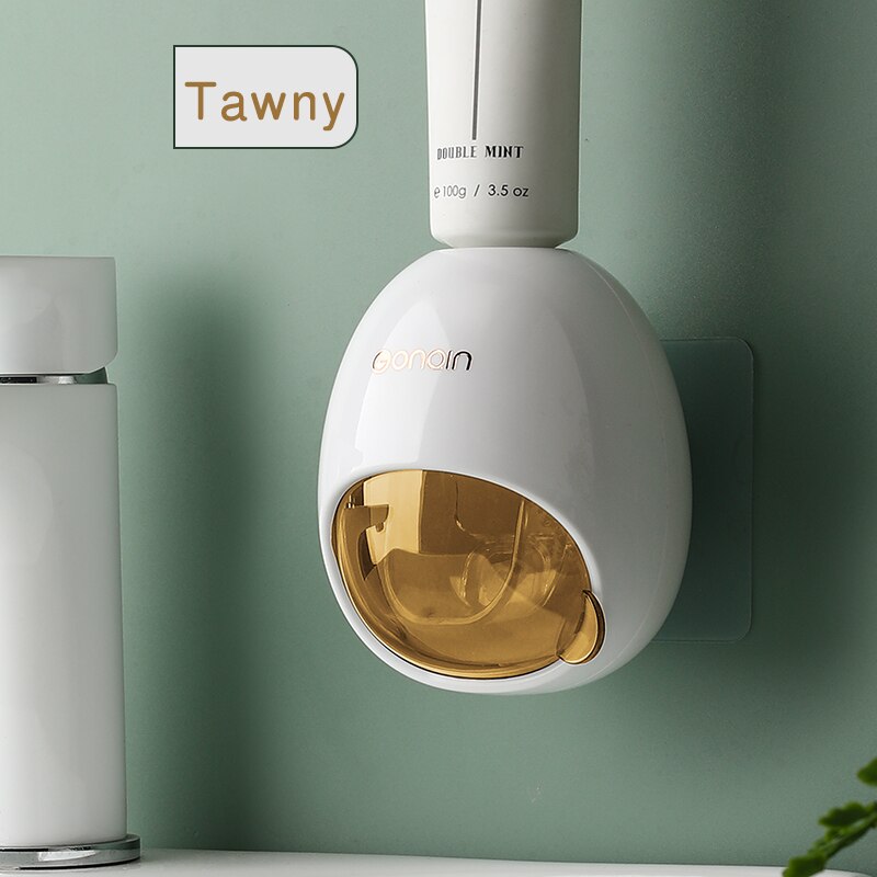 Wall Mounted Toothpaste Dispenser Automatic Tube Press Squeezer Toothpaste with Dust Cover Dispensador Pasta Dientes: Tawny