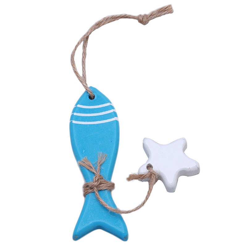 2020 nowy śródziemnomorski rozgwiazda ryby wystrój z motywem żeglarskim powiesić małe ozdoby rzemiosło drewno ryby/zdobione morskie wisiorek dekoracji wnętrz: niebieski ryba