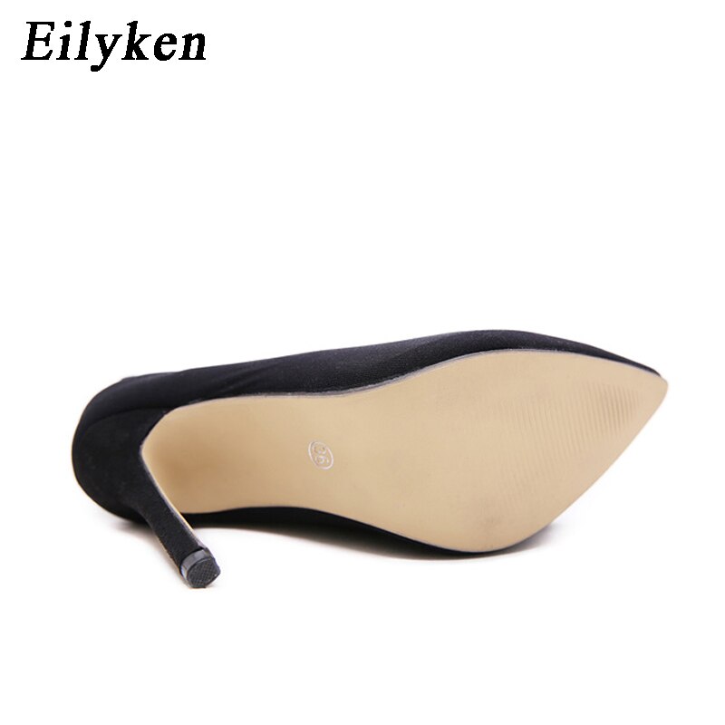 Eilyken Zwarte Vrouwen Dij Hoge Laarzen Mode Elastische Slanke Hoge Hakken Over De Knie Laarzen Sexy Skinny Lange Sok Laarzen schoenen