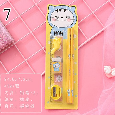 Conjunto de lápices lindos Kawaii con goma de borrar soporte de pluma con sacapuntas para la escuela de los niños 6 piezas de papelería Set de