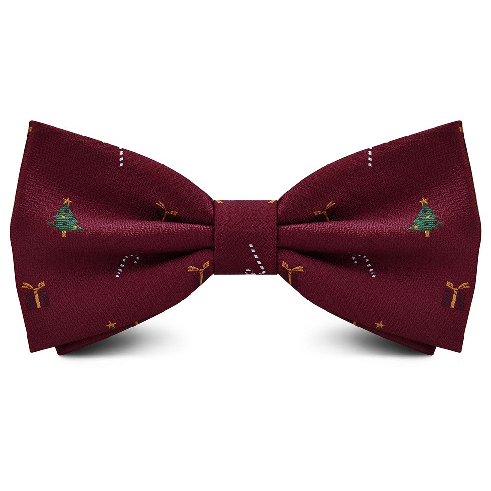 GUSLESON Double Fold Men's Christmas Bow ties Festival Theme Bowties Pre-Tied Neckwear Snow Tree Pattern Novelty Bow Tie