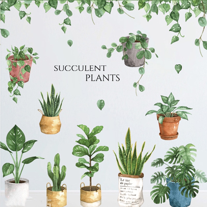 Zielony liść bonsai kwiat doniczkowy ściana roślin naklejki dekoracyjna naklejka Dom dekoracje kuchnia okno wystrój salonu naklejka