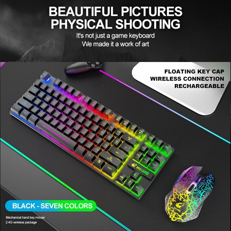 Ziyou Lang Draadloze Gaming Toetsenbord En Muis Combo 2.4Ghz Oplaadbare Rgb Verlicht Toetsenbord Met 2400Dpi Gaming Muis