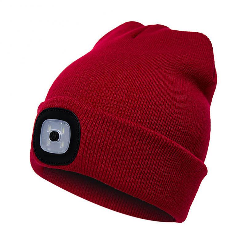 Adisputent Winter Unisex Warmer Knit Cap Hat Button Battery LED Beanie Cap LED Spot light hat LED light headlights 8: Red