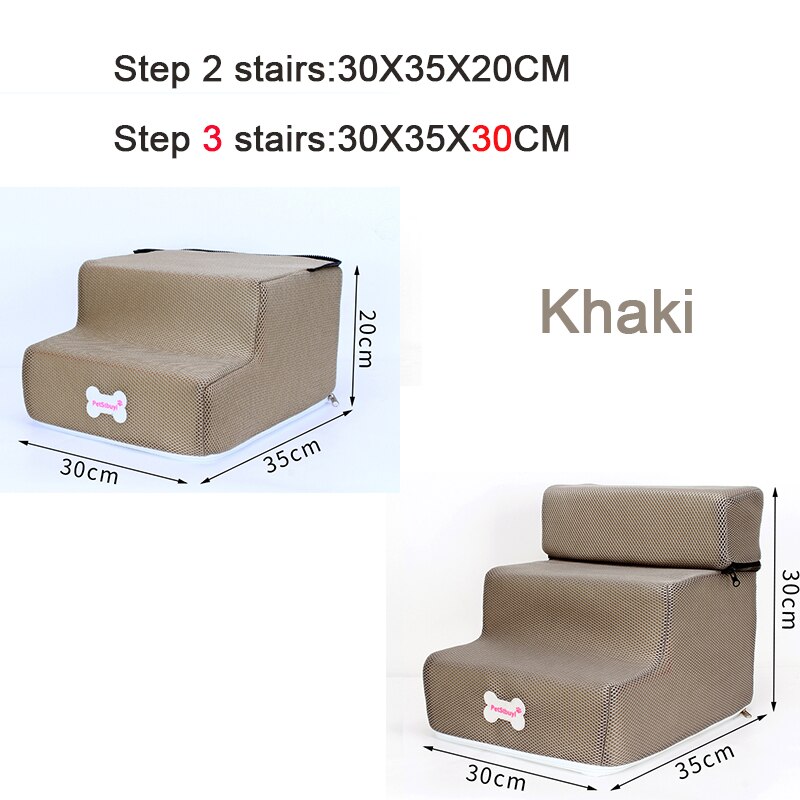 2/3 Layers Pet Dog Stairs Steps Indoor Dog House Stairs Ramp Ladder Portable Cat Climbing Ladder for Small Dog Cat Pet: Khaki / Step3(30X35X30CM)