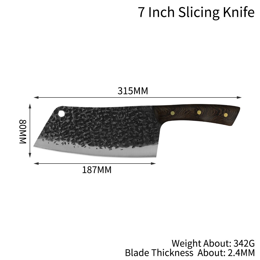 Forged Kitchen Knives High Carbon Steel Handmade Hammered Fixed Blade Chef Knives Chinese Cleaver Slicing Meat Cooking Tools: F