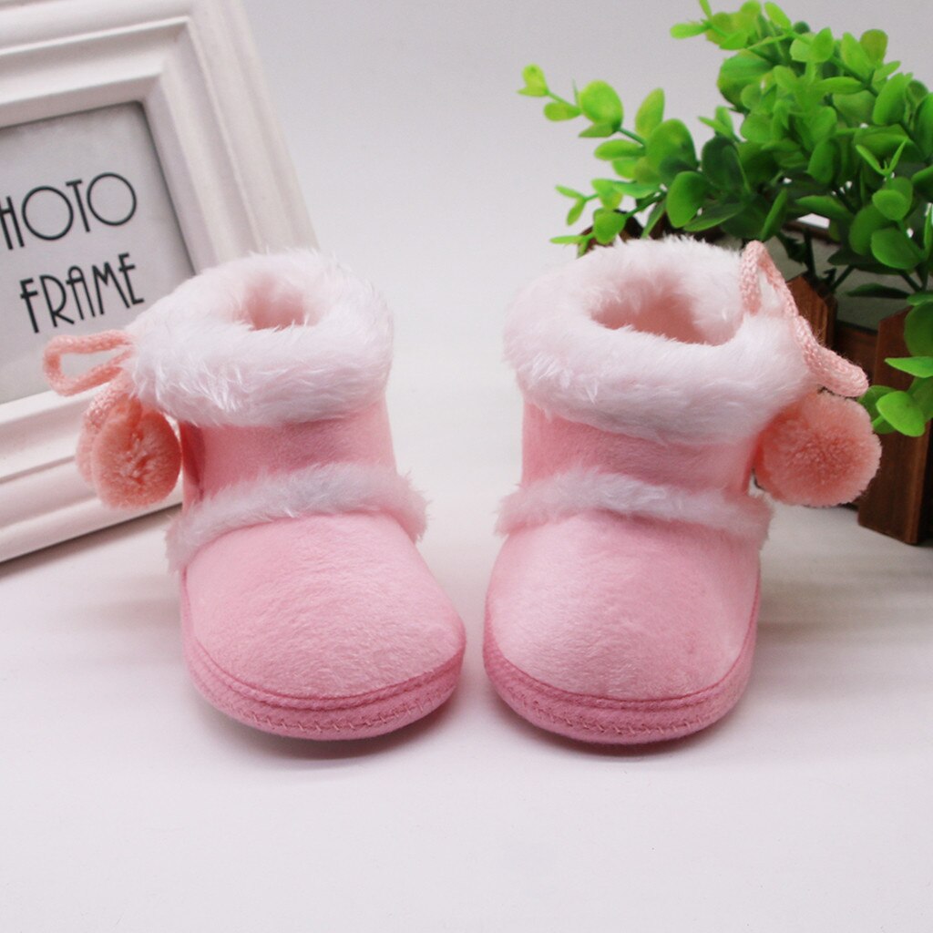 Fahsion Casual Infant Newborn Baby Kids Girls Shoes Boots Cashmere Plush Winter Keep Warm Ankle Boots Bandage Warm Shoes: Pink / 14