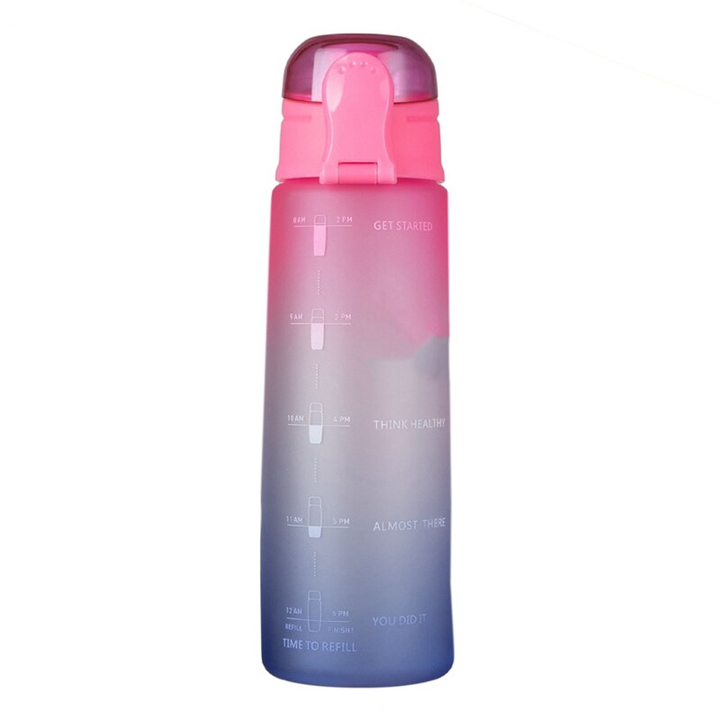 ELOS-32Oz Fitness Water Fles Met Tijd Marker Bpa Gratis Grote Capaciteit Water Jug Voor Gym Outdoor Office Werk Gradiënt: gradient pink