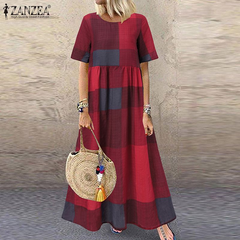 ZANZEA – Robe Maxi imprimée Vintage pour femmes, tenue d'été décontractée, manches courtes, , motif Floral, col rond, 2023