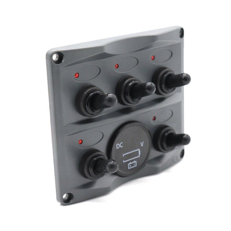 Universal Yacht Boat Interior Rocker Switch Panel with 5 On/Off Button Voltmeter Boat Electrical Panels