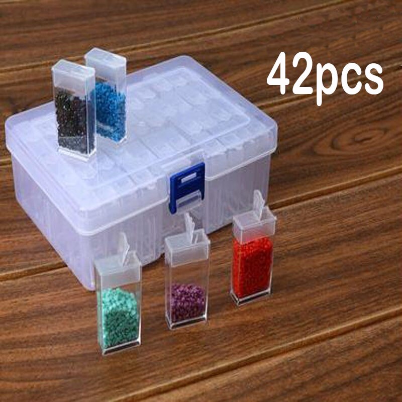 6/12/24/42/64 Grid Diamond Container Box DIY Diamant Embroidery Mosaic Tools Bead Transparent Plastic Drill Storage: 42PCS