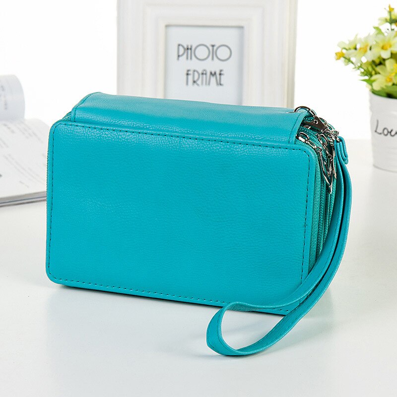 Zipper large-capacity PU leather pencil bag student 4-layer 72 color pencils box pouch material escolar school pencil case: Green