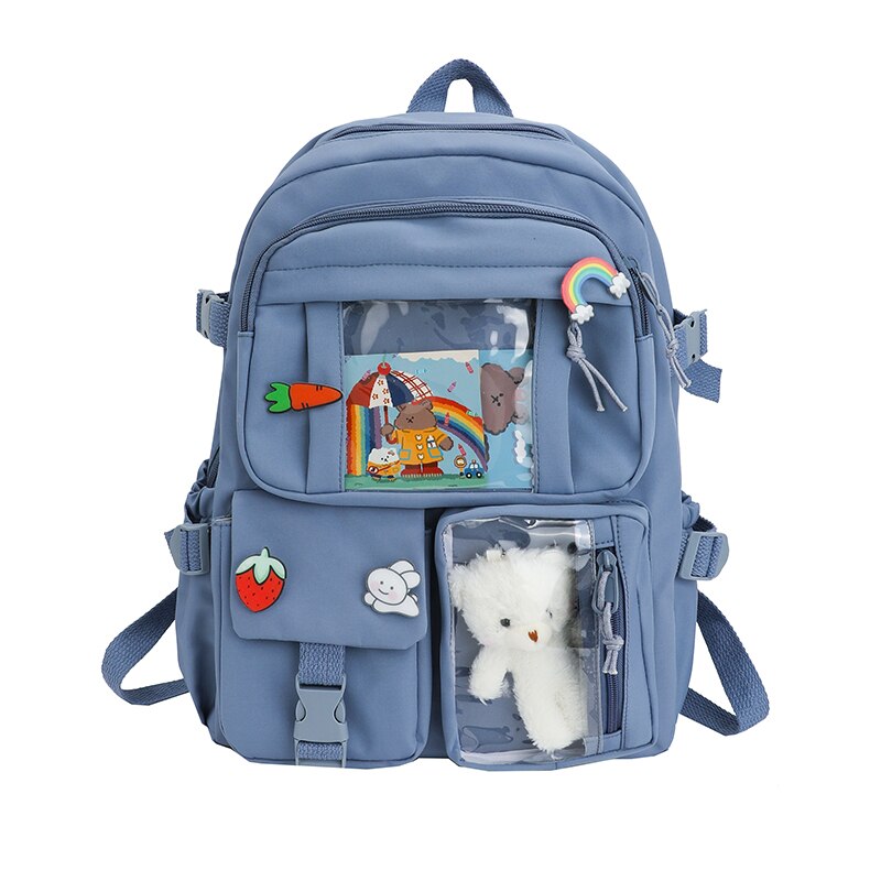 Leuke Vrouwen Rugzakken Waterdichte Multi-Pocket Nylon School Rugzak Voor Student Vrouwelijke Meisjes Kawaii Laptop Boek Pack Mochilas: Blauw / Only Bag