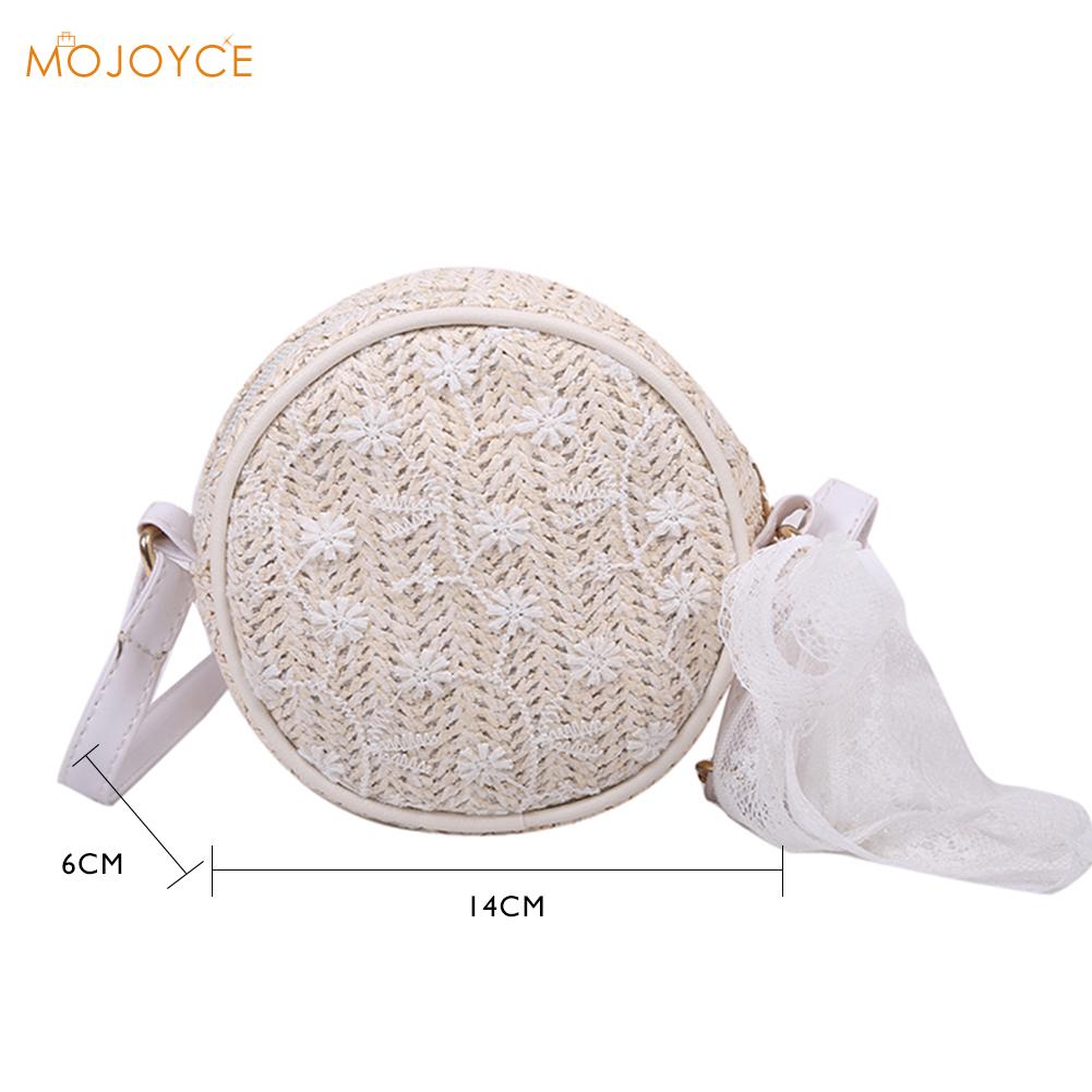 Casual dames vintage crossbody messenger bags voor mode zomer strandvakantie stro kant ronde schoudertassen
