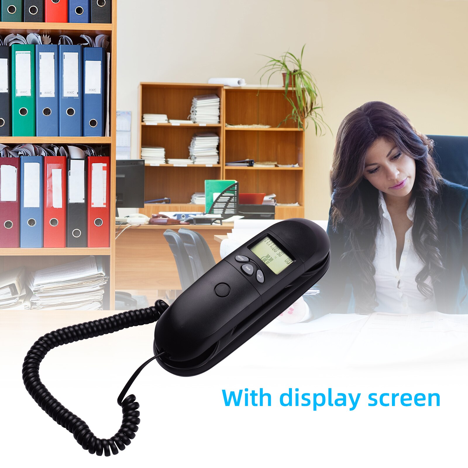 Mini trimline vaste telefoon, bureautelefoon, wandmontage met display, nummerherkenning, opnieuw kiezen voor hotelkantoor