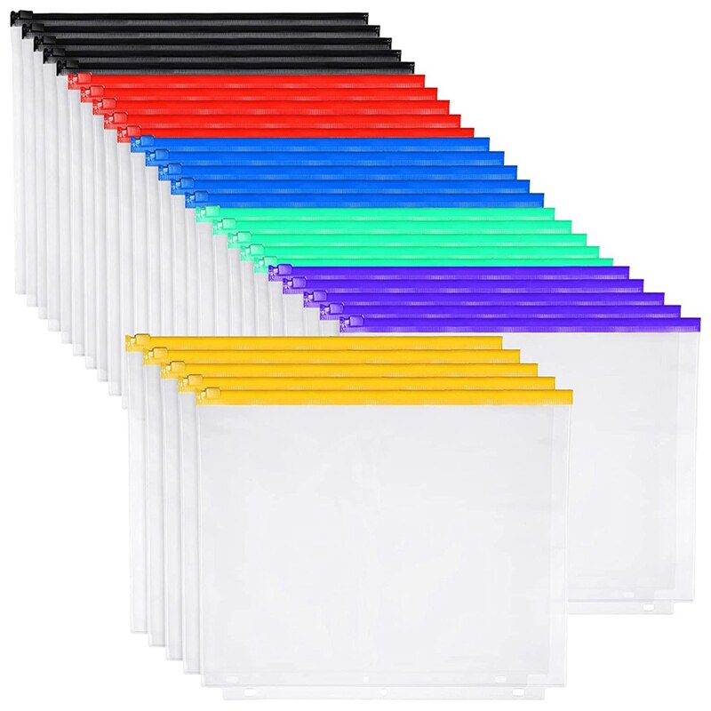 PPYY-A4 Binder Pockets 3 Holes Binder Folders Binder Pouch Folders 3-Ring Binder Loose Leaf Bags PVC Document Filing Bags: Default Title