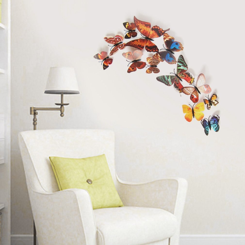 12 Uds PVC 3d mariposa decoración de pared bonitas mariposas pared calcomanías artísticas decoración del hogar arte de pared de habitación