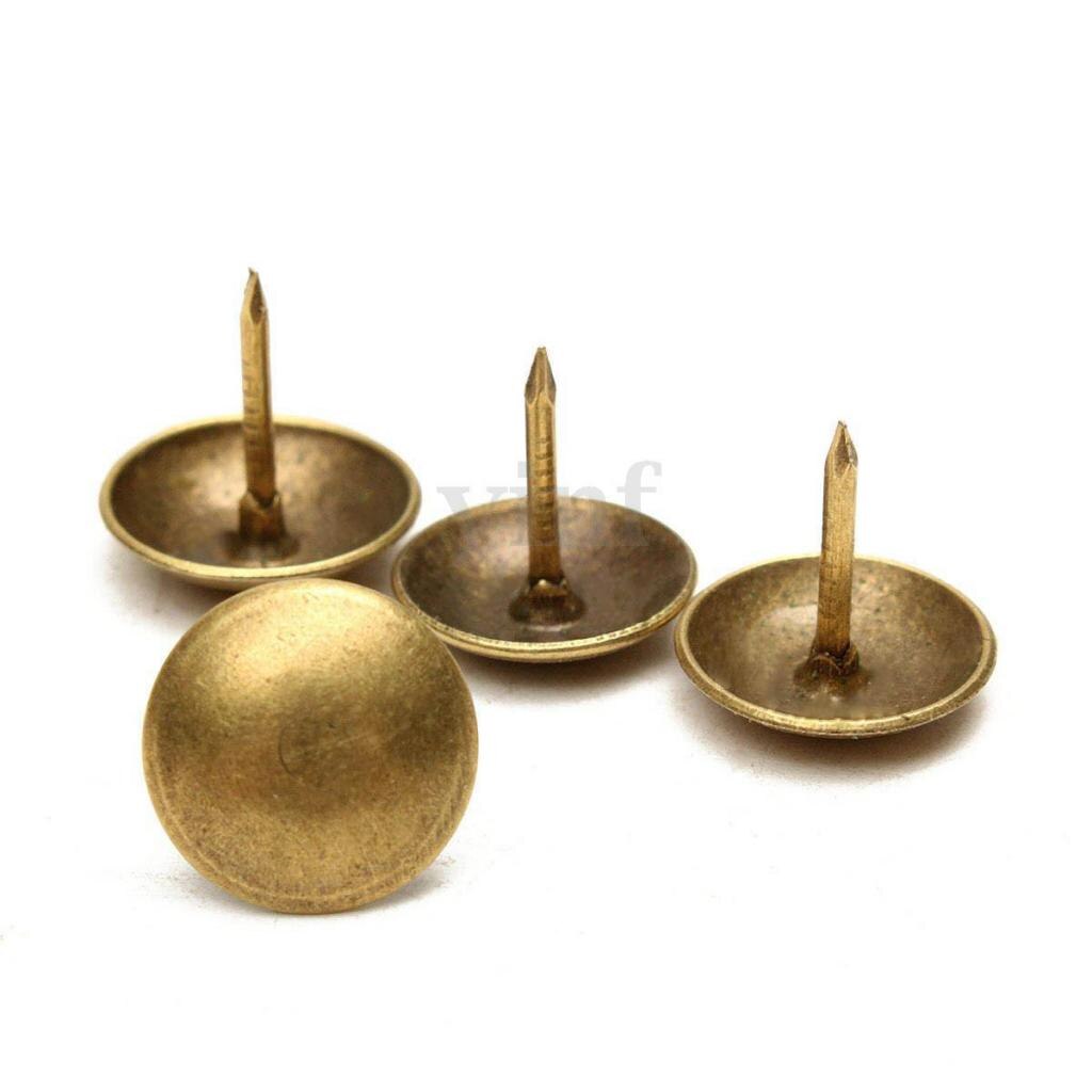 Tachuelas de tapicería antiguas para decoración de muebles, alfileres de bronce para dibujo, tachuelas para pulgar, paquete de 100