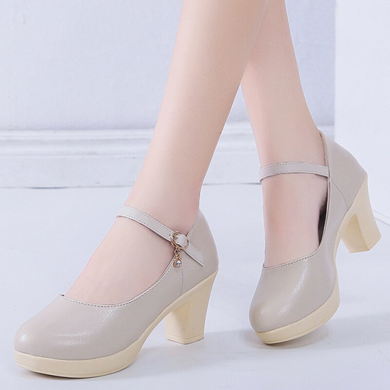 Kantoorschoenen dames zwarte hoge hak 6cm plateau dikke hakken enkelband pumps dames dikke bodem antislip damesschoenen