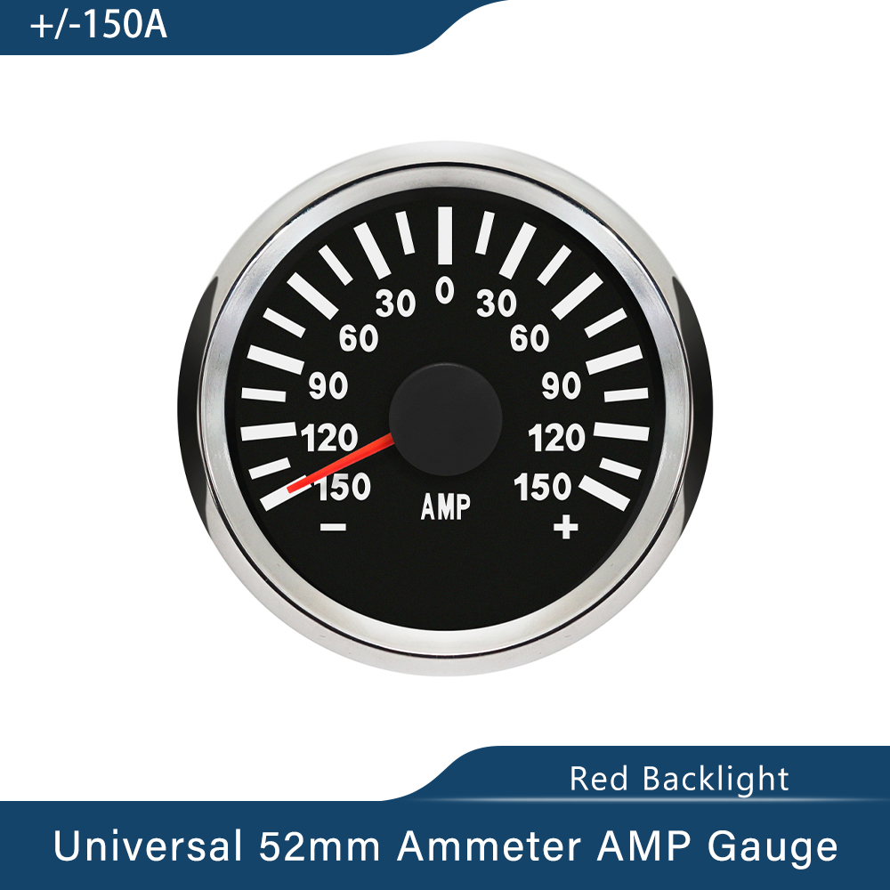 Universale impermeabile 52mm 2 &quot;amperometro amp misura +/-80A/+/-150A con sensore di corrente con retroilluminazione rossa 12V 24V per barca camion auto: 150A BS