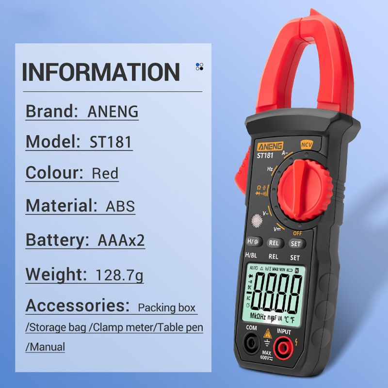 Digital Clamp Meter Current 4000 Counts Multimeter Ammeter Voltage Tester ST181