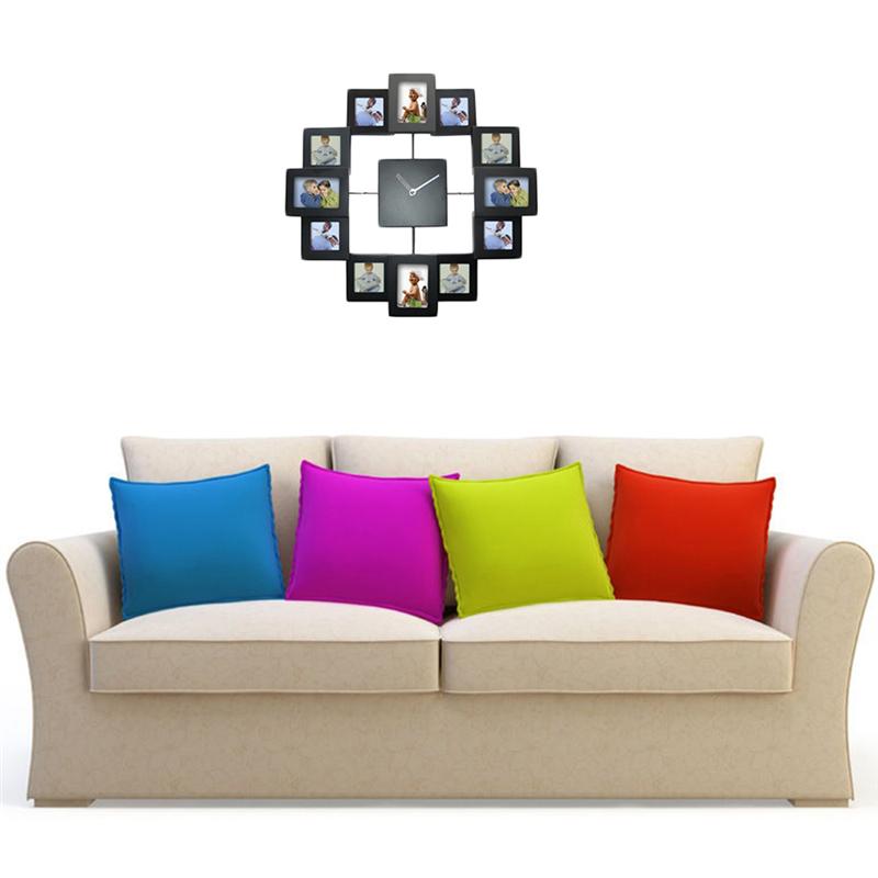 14 Inch Photo Frame Clock Metal Photo Frame Wall Clock Color Paint Aluminum Frame Clock Without Battery (Black)