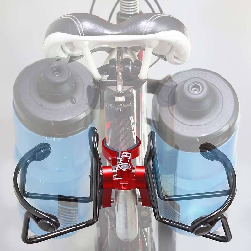 Soporte de sujeción de portabotellas doble para bicicleta MZYRH, ajustable, Compatible con tija de sillín de bicicleta, soporte de botella de agua trasera, jaula R