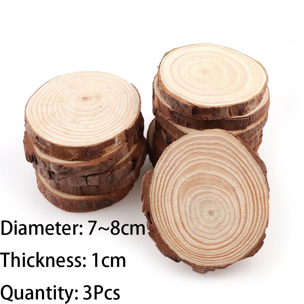 3-12cm Thick 1 Pack Natural Pine Round Unfinished Wood Slices Circles With Tree Bark Log Discs DIY Crafts Wedding Party Painting: 3pcs7-8cm