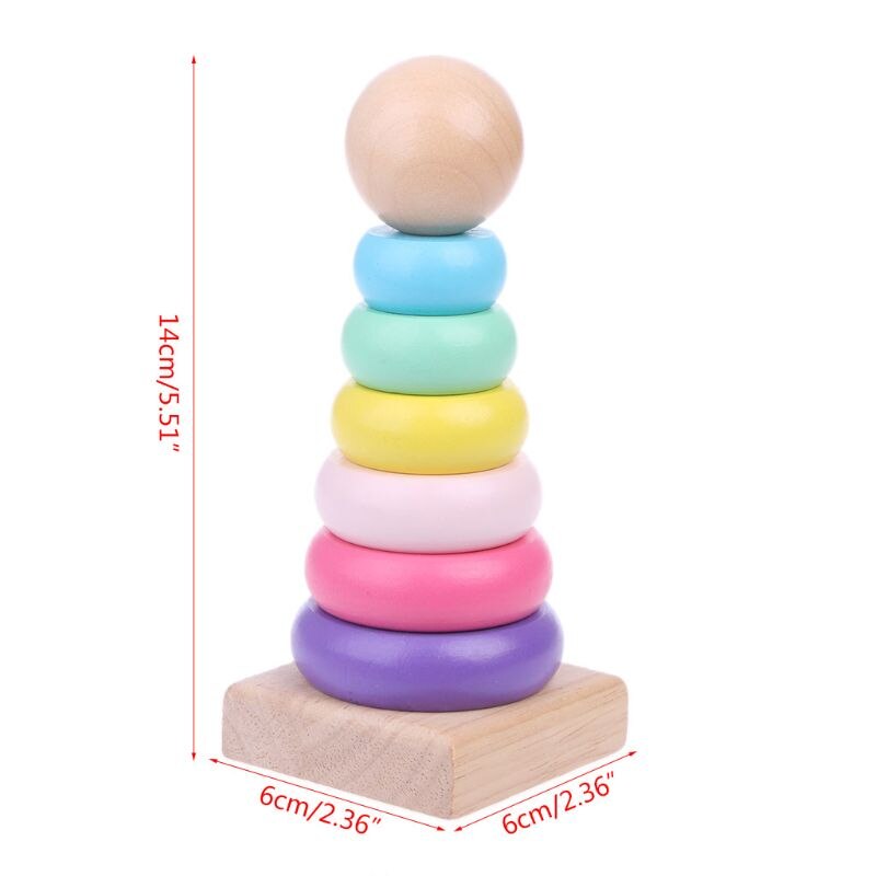 Colore caldo arcobaleno impilabile anello torre blocchi di punti metallici giocattolo per bambini in legno giocattoli per bambini giocattoli per neonati ragazza