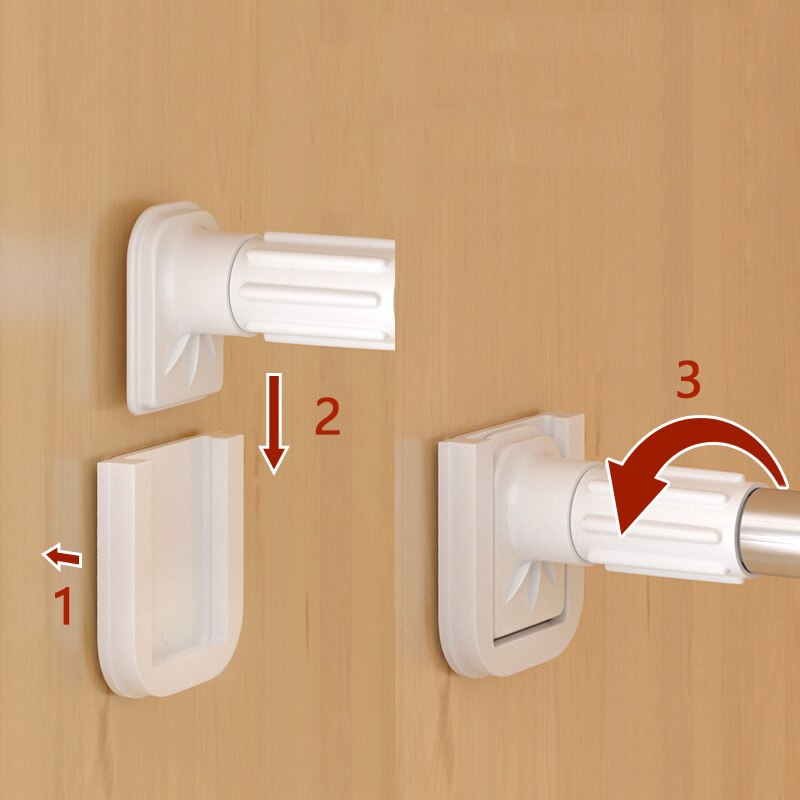 Extendable Curtain Rod Cupboard Closet Clothes Bars Stainless Steel Adjustable Curtain Rod with Self Adhesive Hooks Hanging Pole