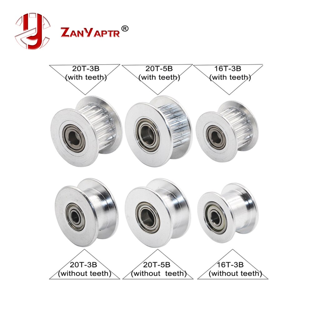 GT2 Pulley 16 / 20 Without Teeth Pulley 16 / 20Teeth OR without Teeth Timing Gear Bore 3MM 5MM For 2GT belt Width 6MM 3D Printer