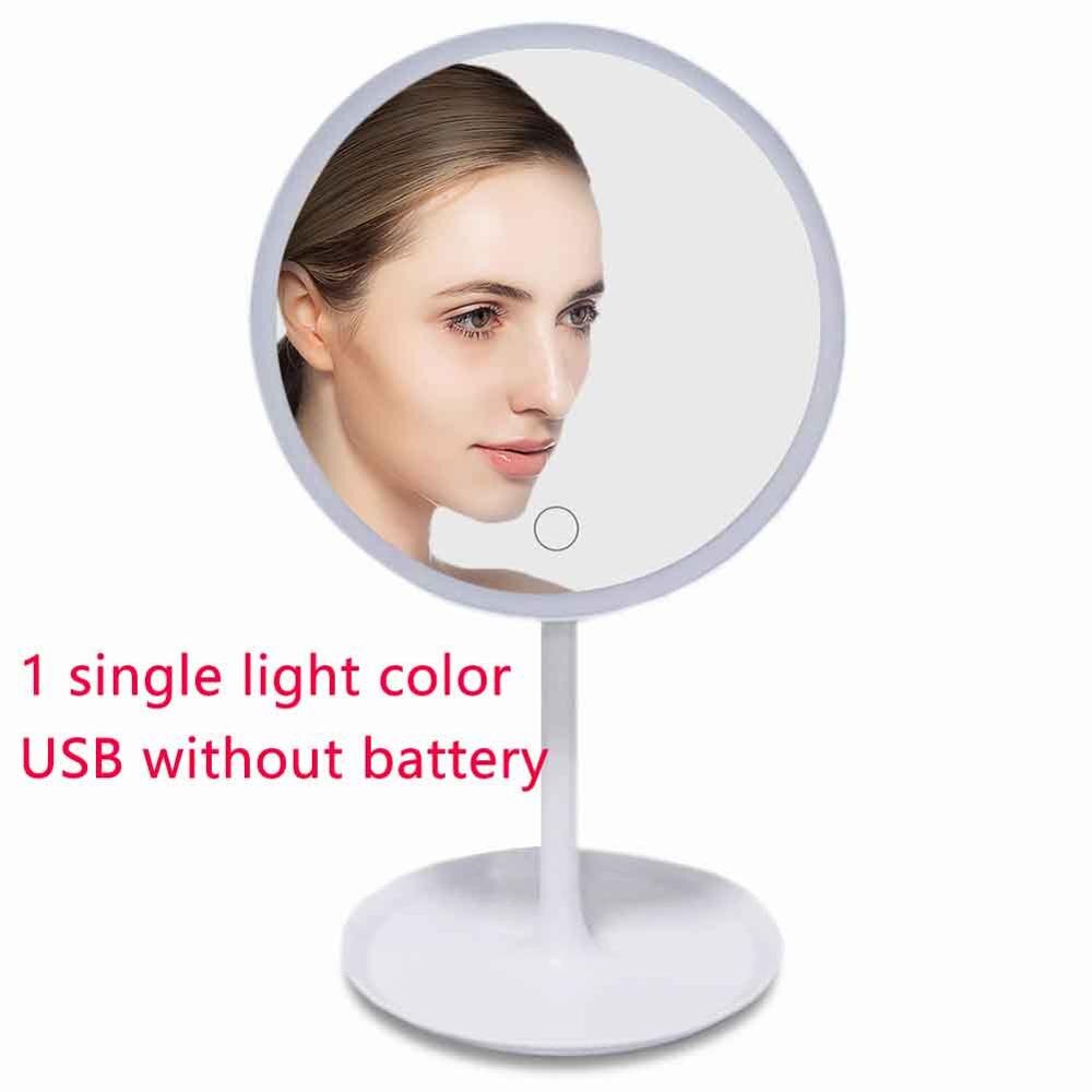 Espejo de maquillaje redondo con luces LED para mujer, iluminación de aumento de 360, espejo cosmético con luz nocturna: USB no battery white