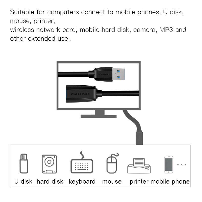 Vention-Cable USB 3,0 macho a hembra, Cable de extensión USB 2,0 de supervelocidad, extensor de datos, 0,5 m, 1m, 1,5 m, 2m, para ordenador y PC