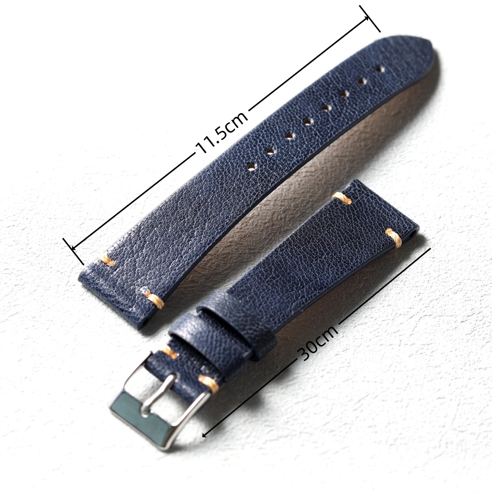 Handgemaakte geitenleren band, ultradun en zacht S/M-formaat, 18 19 20 21 22 MM blauwe lederen band, vintage stijl horlogeband