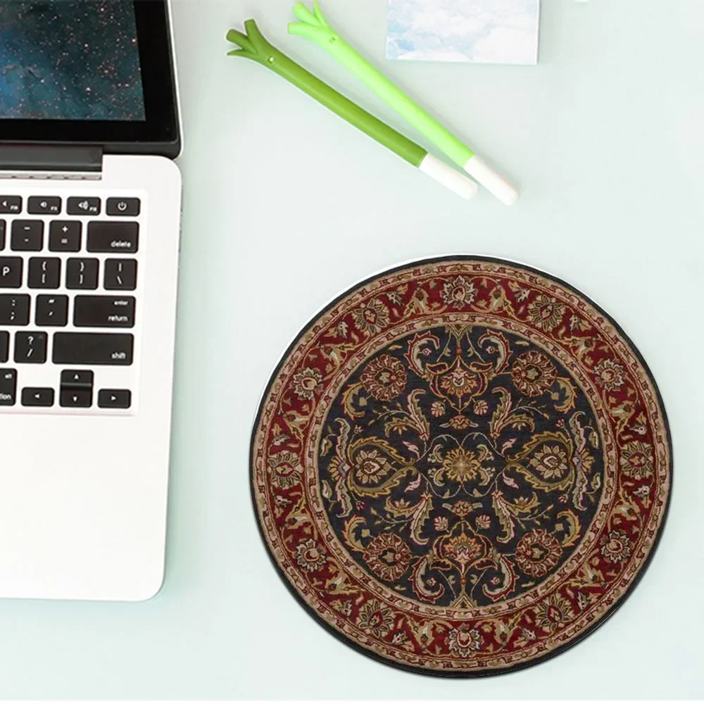 Round Mini Persian Carpet Pattern Mouse Pad Table Rug Anti-slip Mat Desktop 22x22cm Game Computer Mat Gaming Keyboard Gamer Rugs: BEAN PASTE