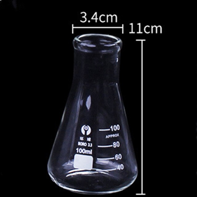 250/500/100 Ml Glazen Zware Muur Smalle Mond Erlenmeyer Kolven Met Zware Velg Voor Lab Chemische Apparatuur: 3.4x11cm
