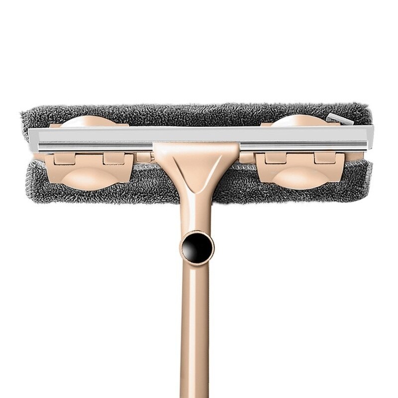 Long Handle Cleaning Brush Window Cleaner Glass Squeegee Telescopic Rod Rotating Head with Cleaning Cloth Rubber Wiper: khaki