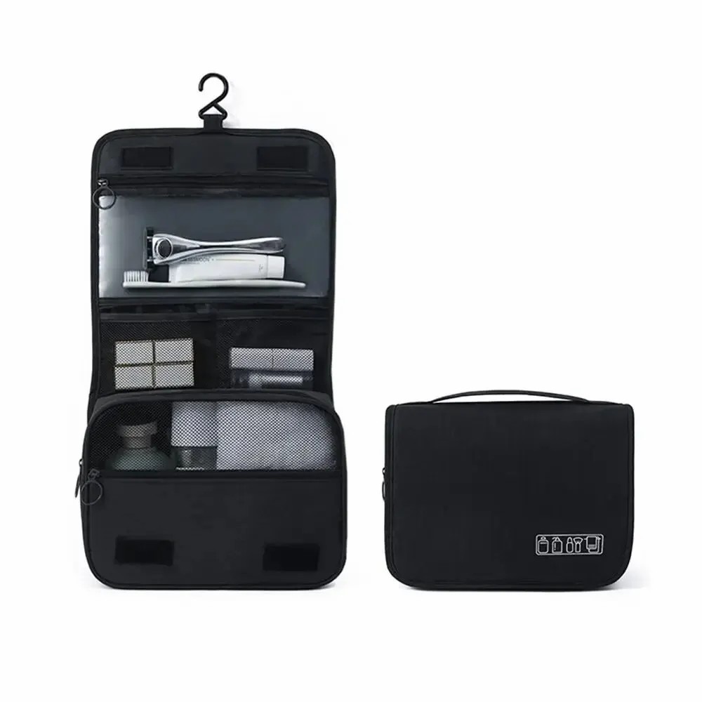 Oxford Fabric Men Business Portable Storage Bag Toiletries Organizer Women Cosmetic Bag Waterproof Hanging Travel Wash Pouch: black