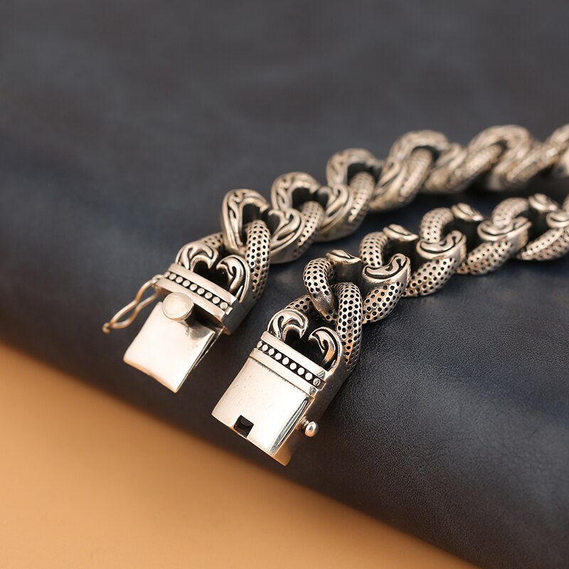 RetroSen-pulsera de plata de estilo grueso para hombre, pulsera Hipster de estilo Chino Coreano, con personalidad, , cadena de tanque