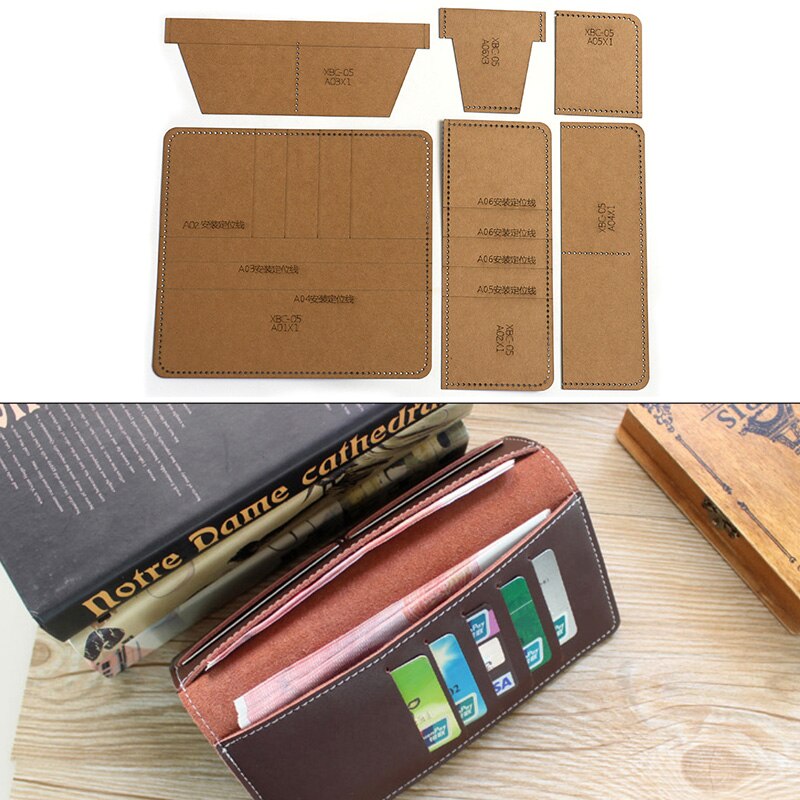 1Set DIY Kraft Paper Template Cute Long Wallet Clutch Leather Craft Pattern DIY Stencil Sewing Pattern 9cm*10cm