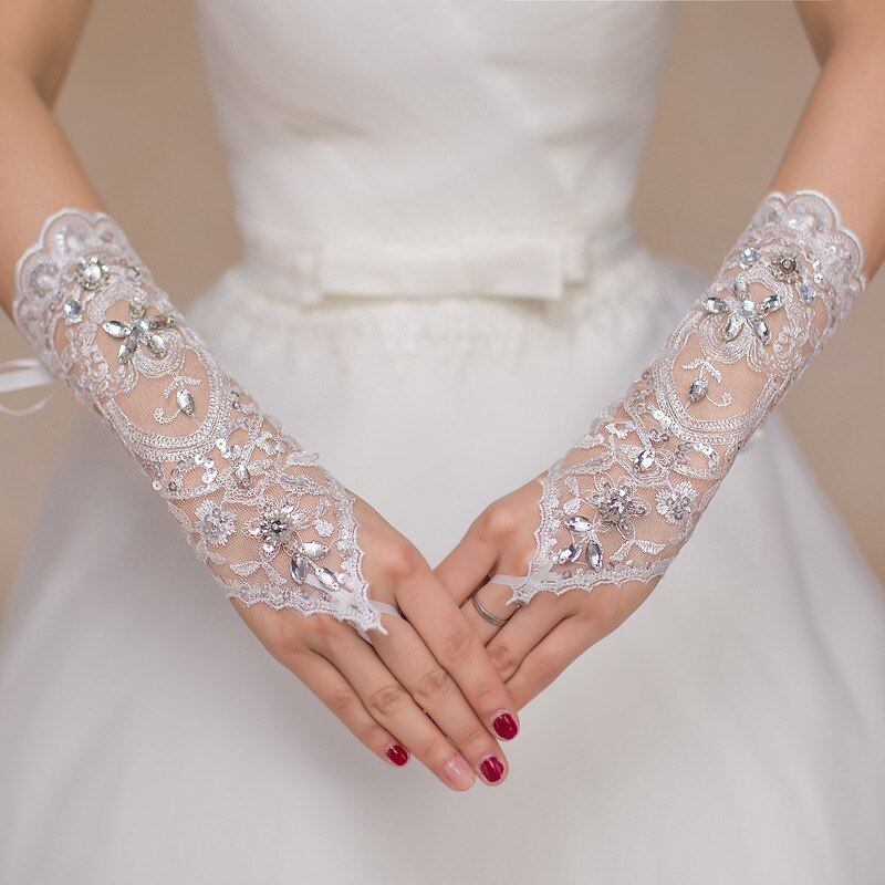 Guantes de boda blancos para novia, guantes cortos sin dedos, accesorios de boda con cuentas de encaje, de fábrica