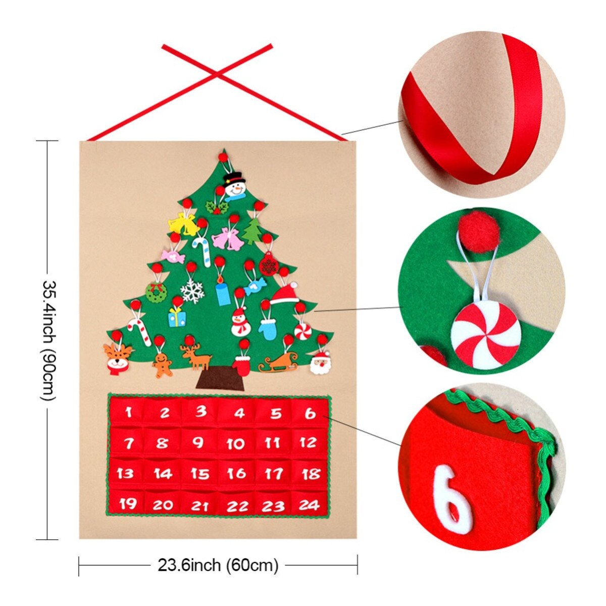 Felt DIY Christmas Tree Advent Calendar Birthday Advent Calendar Fabric Advent Calendar with Pockets Year Decor