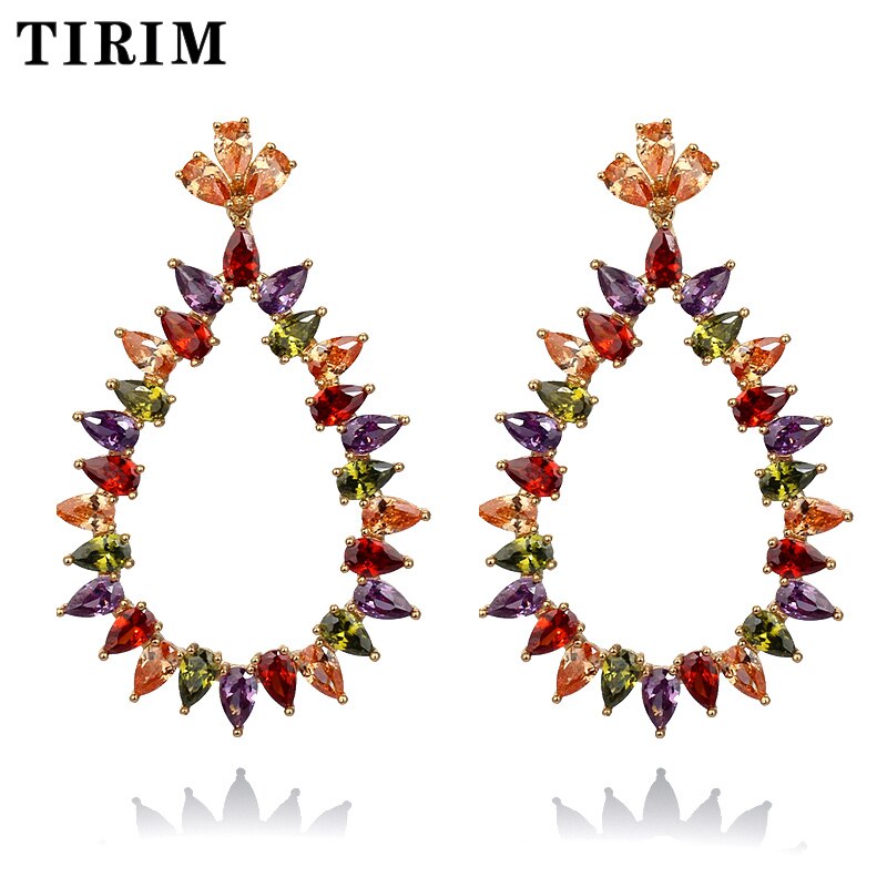 Luxus Bunten eis knacken zirkon Stein Ohrringe Kupfer Gold Regenbogen Schmuck Romantische Ohrtropfen Für Frauen Mädchen: golden und Multi CZ