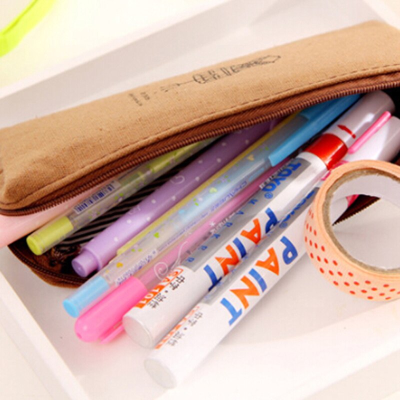 Vintage katoenen en linnen canvas studenten etui met grote capaciteit, schrijfwarentassen, eenvoudige pen, etui voor kantoororganisatie