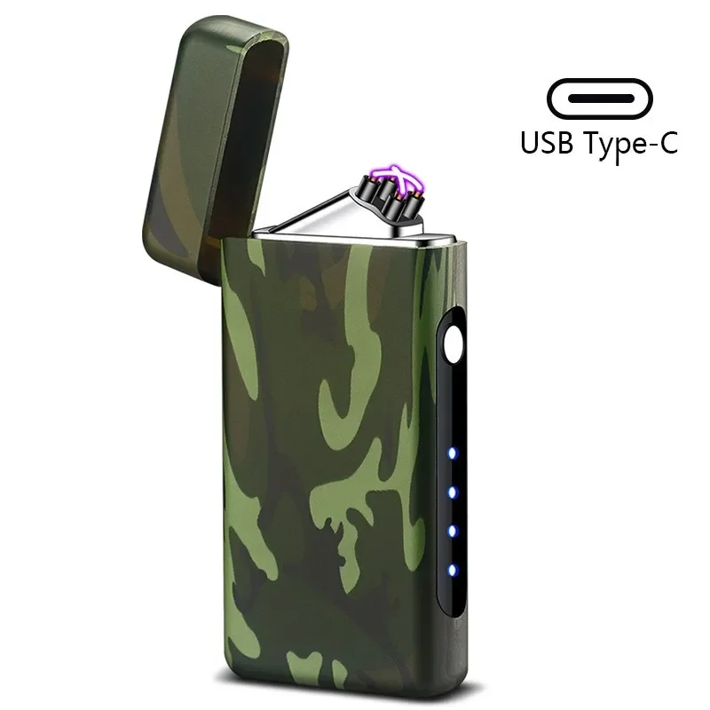Winddicht USB Typ-C Lade Doppel Arc Feuerzeug Plasma Outdoor Puls LED Display Bildschirm Männer Wiederaufladbare: Orange